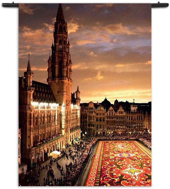 Mezo Wandkleed Grote Markt Brussel Rechthoek Verticaal M (125 X 90 CM) - Wandkleden - Met roedes