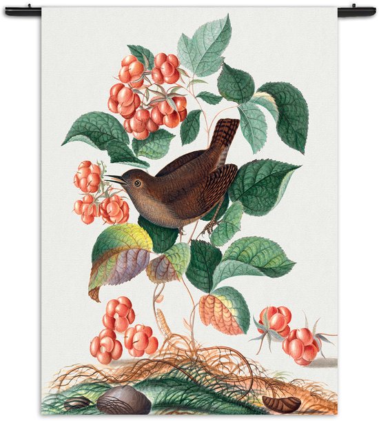 Mezo Wandkleed Prent Natuur Vogel en Bloemen 08 Rechthoek Verticaal XXXL (260 X 210 CM) - Wandkleden - Met roedes