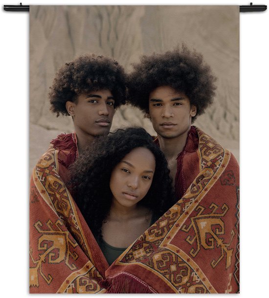 Mezo Wandkleed Afro's in de Woestijn met Persisch tapijt Rechthoek Verticaal L (165 X 120 CM) - Wandkleden - Met roedes