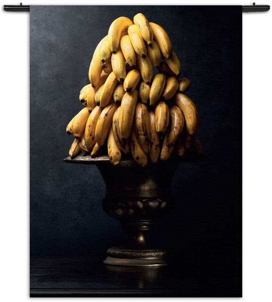Velours Wandkleed Tros Bananen Schaal Rechthoek Verticaal L (165 X 120 CM) - Wandkleden - Met roedes