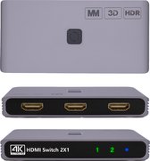 MMOBIEL HDMI Switch 4K 60Hz - 2 in 1 Out Bidirectionele HDMI Switcher - HDMI Splitter HDR, 3D - HDMI Hub voor TV, Monitor etc. – Geschikt voor Apple TV, Xbox, PS5/4 enz. 1 scherm tegelijk – Aluminium