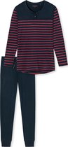 SCHIESSER selected! premium inspiration pyjamaset - dames pyjama lang streepjes boordjes nachtblauwe-rood - Maat: 46