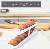 Eieropbergdozen, eierhouder, koelkast, automatisch rollende eierdoos, plastic eierhouder voor koelkast, 2 lagen, pinguïn, eierhouder, koelkast, organizer, eieren voor keuken