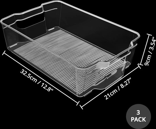Kurtzy 3pak Grote Keuken Koelkast & Kast Opslag Trommels - 32,5cm