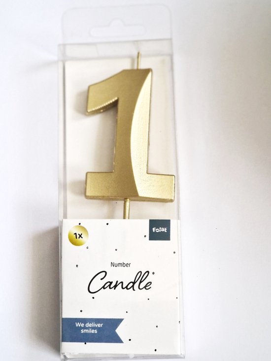 Folat - Bougie numéro 1 glamour or métallisé 7 cm