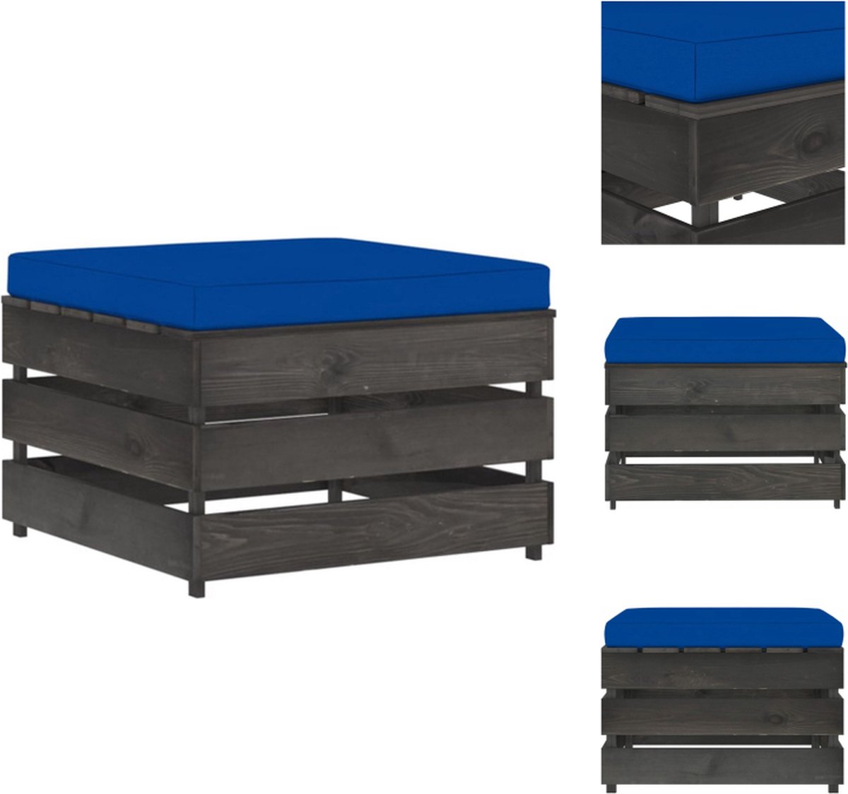 VidaXL Houten Voetenbank Grenenhout 60 x 62 x 37 cm Blauw kussen Tuinbank