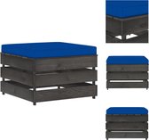 vidaXL Houten Voetenbank - Grenenhout - 60 x 62 x 37 cm - Blauw kussen - Tuinbank