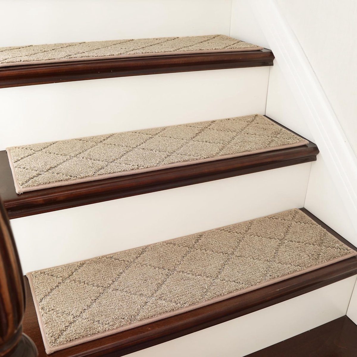 Trapmatten, 70 x 22 cm (4 stuks), antislip, voor binnen en buiten, voor kinderen, ouderen en honden, machinewasbaar, 100% polyester, TPE-rug, beige