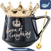 Queen of Everything Mok met deksel, kroon, Queen Elizabeth mok cadeau 350 ml keramische mok verjaardagscadeau