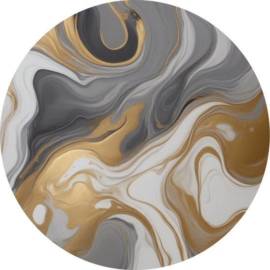 Abstrac schilderij goud wit grijs 60x60 cm - Acrylglas schilderij - Woondecoratie abstract - Luxe - Muurcirkel - Ronde schilderij slaapkamer - Woonkamer accessoires - Werk aan de muur