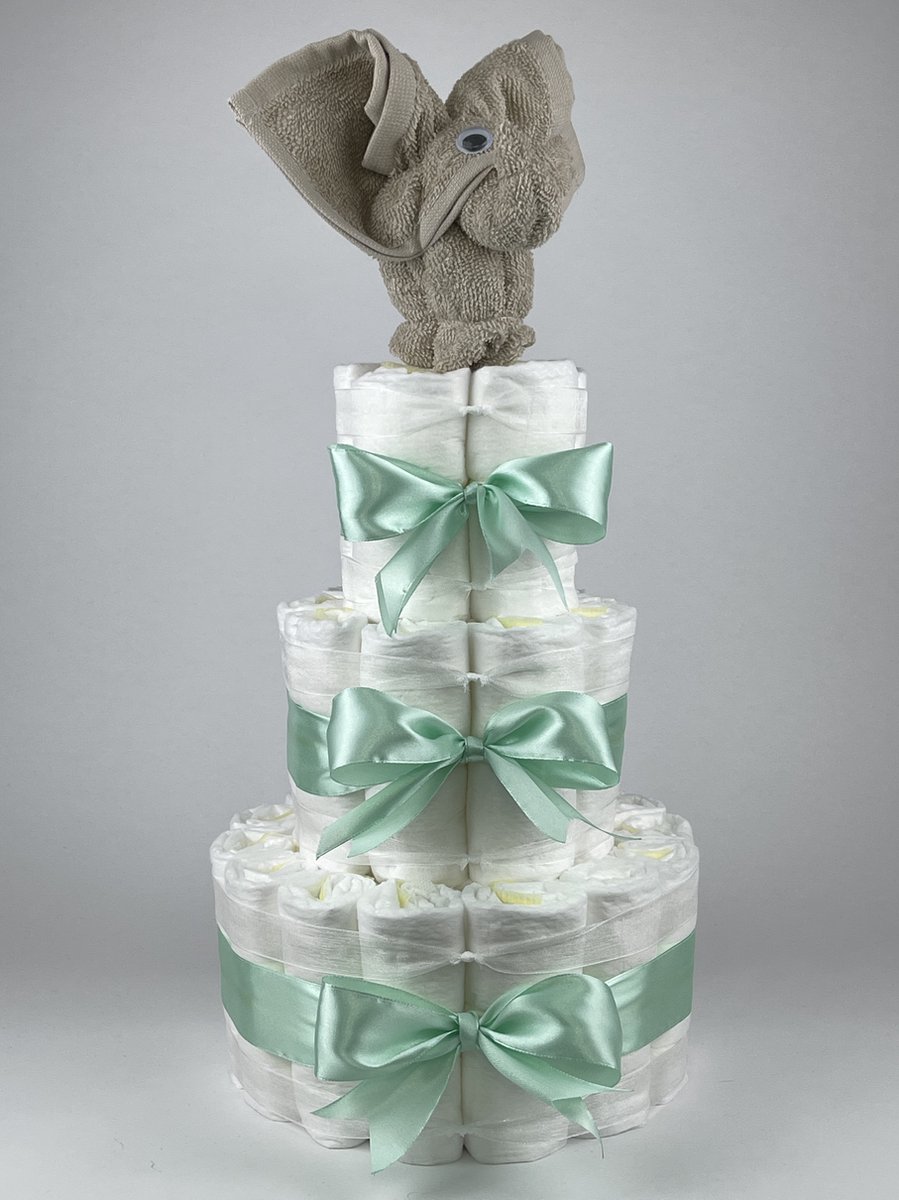 Goedkoopste Chouette-Chouette | Luiertaart Neutraal | Kraamcadeau | Geboorte Jongen Meisje | Babyshower | Olifant Cream - Groen