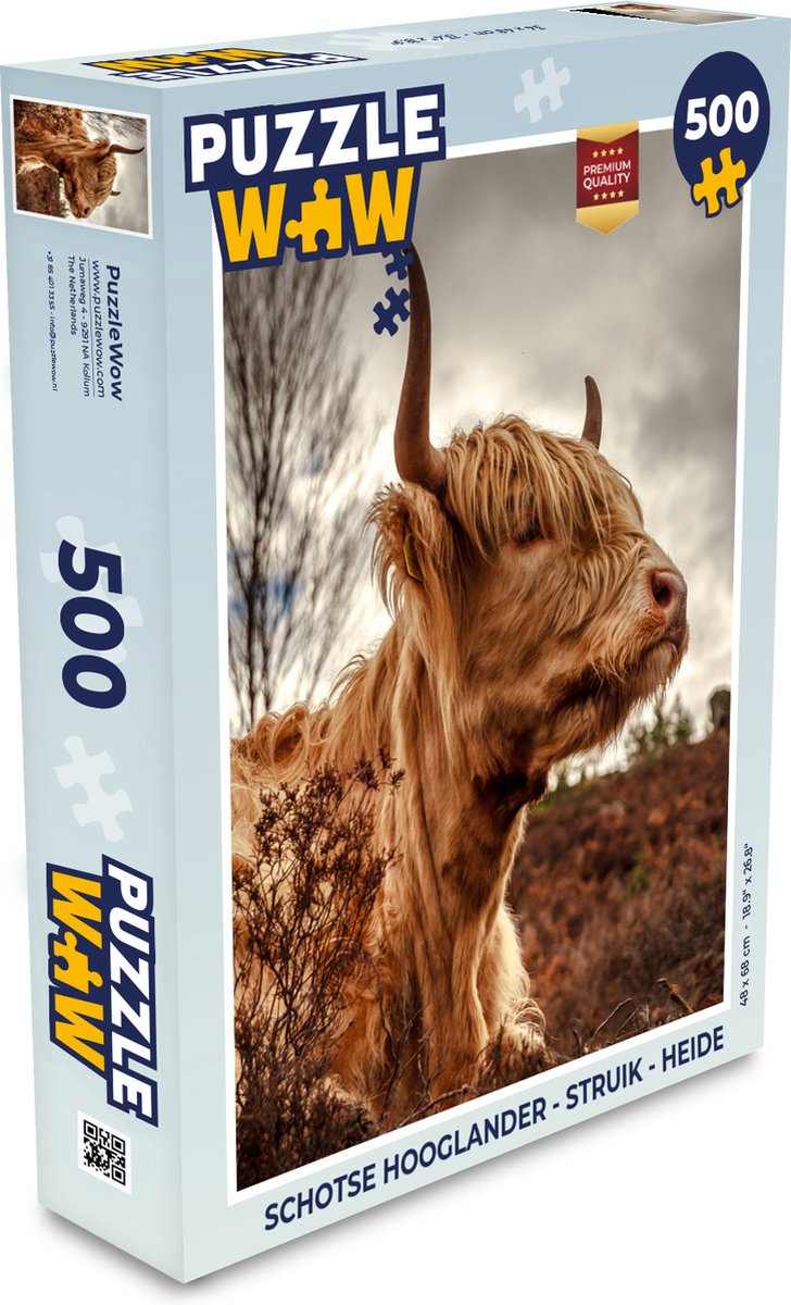 Puzzel Schotse Hooglander - Struik - Heide - Legpuzzel - Puzzel 500 stukjes