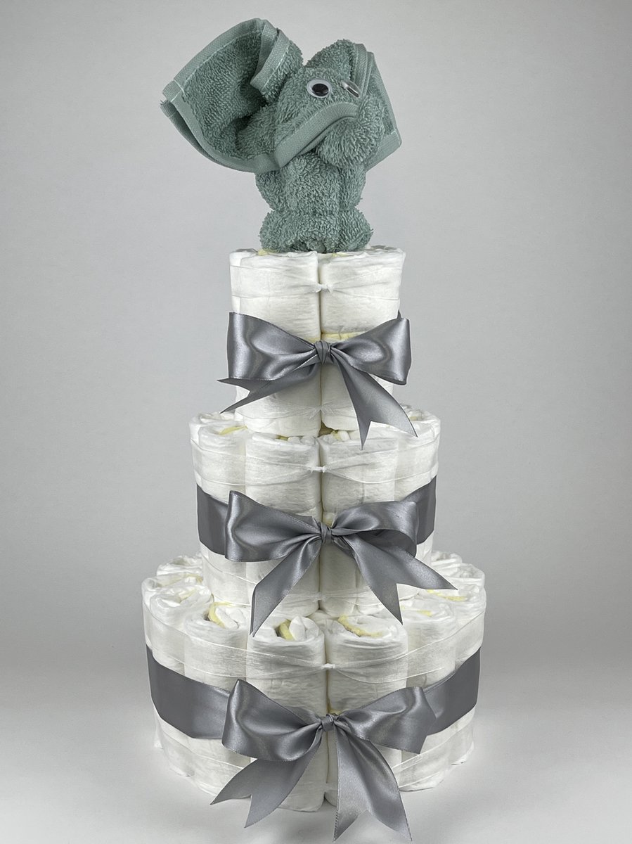 Goedkoopste Chouette-Chouette | Luiertaart Neutraal | Kraamcadeau | Geboorte Jongen Meisje | Babyshower | Olifant Stone groen - Grijs