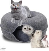 IKIGAI™ - Kattentunnel en kattenmand in-1 – Kattenspeelgoed Speeltunnel Kattenhuis – Kattenhol Rond Kattenspeeltjes - Cat Cave Donut - Antraciet Vilt
