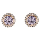 Behave Oorbellen dames – oosteker dames goudkleurkleur – paarse kristal steen plus afneembare ring met transparante kristallen