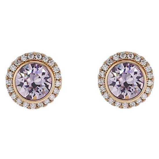 Behave Oorbellen dames – oosteker dames goudkleurkleur – paarse kristal steen plus afneembare ring met transparante kristallen