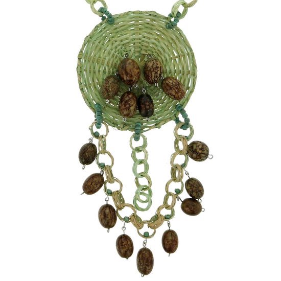 Behave Long collier en rotin vert avec perles