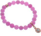 Behave Roze elastische armband met halfedelsteen kralen