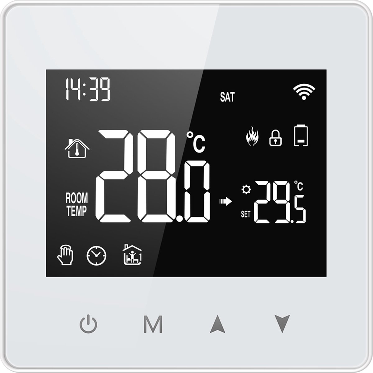 Thermostat connecté pour chauffage au sol avec capteur externe, blanc