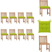 vidaXL Tuinstoelen - Teakhout - Set van 8 - 50x53x90cm - Helder groen kussen - Tuinstoel