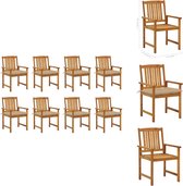 vidaXL Houten Tuinstoelenset - 8 stoelen - Massief acaciahout - Olieafwerking - Beige kussen - 61x57x92cm - Weerbestendig - Tuinstoel