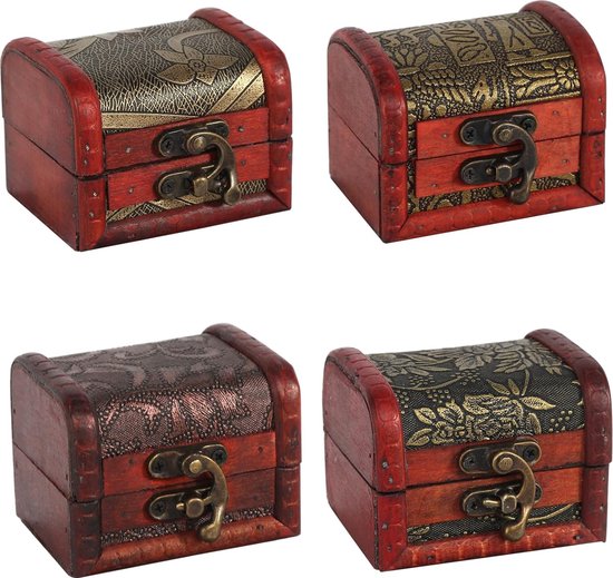 Pack of 4 Mini Treasure Chest Wooden Small Treasure Chest Small
