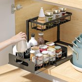 Under-Sink Shelf, 2-Level Premium Steel Sink Organiser, Under-Sink Organiser, Kitchen Organiser, Worktop Shelf with Sliding Drawer, Under-Cabinet Shelf, Spice Rack