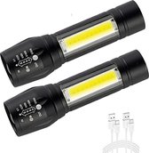 Zaklamp - Militaire zaklamp - Oplaadbaar - Zaklamp Led - zwart - led technologie - COB LED - Waterbestendig - 2 stuks