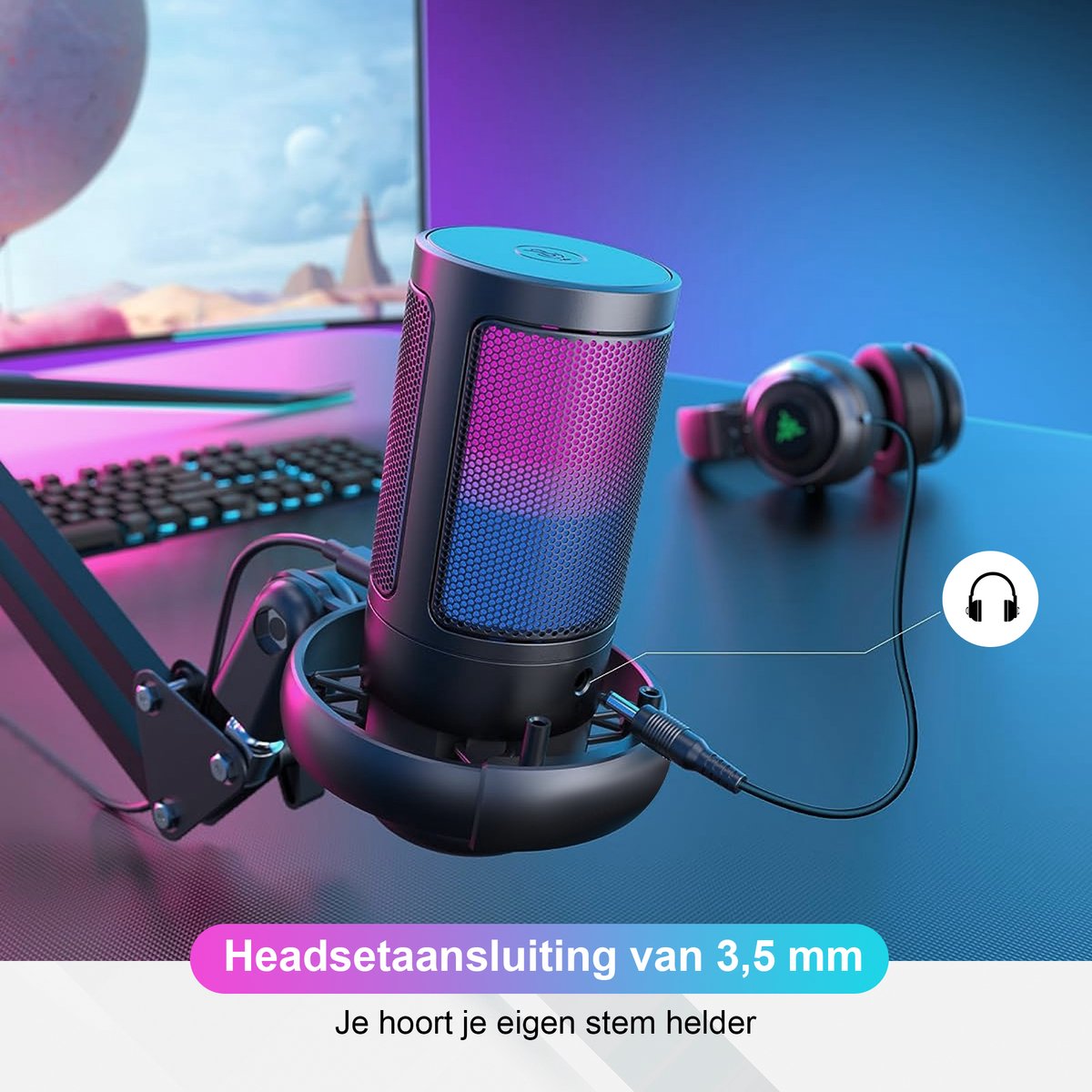 Strolox® Microfoon met arm - USB - gaming - RGB Condensatormicrofoon - met Mute-Knop, Popfilter, Microfoonarm - Luxe microfoon — cadeau in Gadgets - foto 3