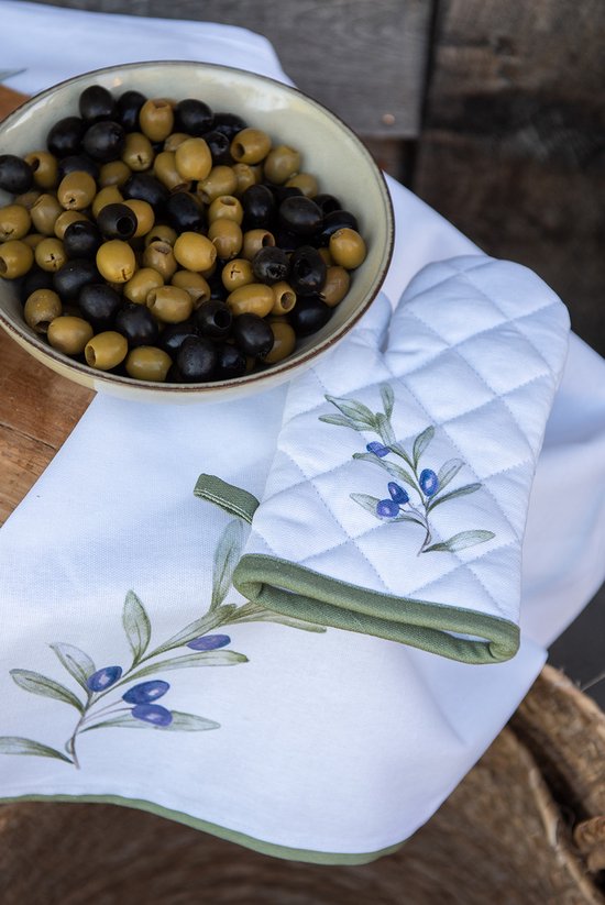 Clayre & Eef Nappe Ø 170 cm Blanc Coton Rond Olives Nappes de table