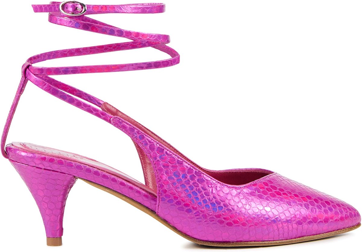 Toral Dames Pumps / Damesschoenen - Leer - Crocoprint - hoogte 6 cm - Nor - Fuchsia - Maat 36