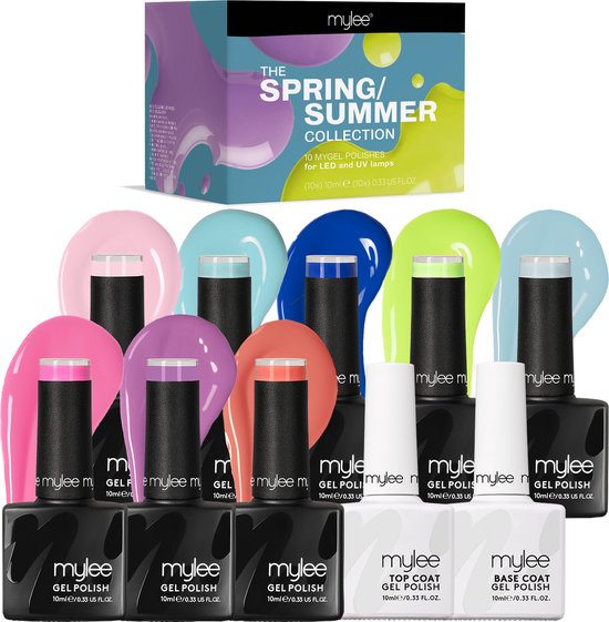 Mylee Gel Nagellak Set 8x10ml Kleuren + Top & Base Coat [Spring Summer Collection] UV/LED Gellak Nail Art Manicure Pedicure, Professioneel & Thuisgebruik - Langdurig en gemakkelijk aan te brengen