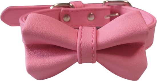 Nobleza Hondenhalsband - Halsband met strik - Halsband hond - Halsband pup - Puppyhalsband - Gespsluiting - PU Leder halsband - Roze - S