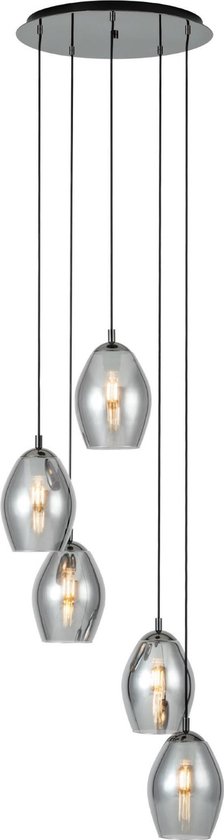 EGLO Estanys Hanglamp - 58 cm - 5 lichts - E27 - rookglas - Zwart/Grijs