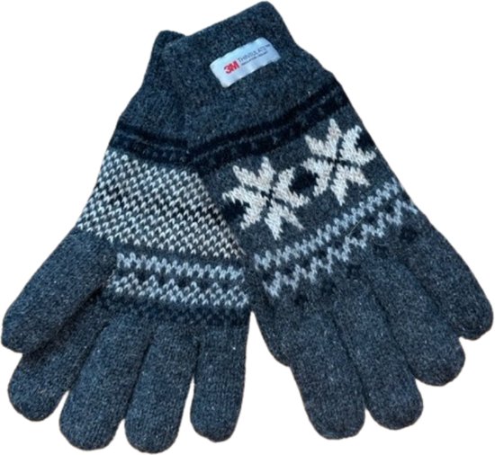 Heren handschoenen winter - Thinsulate voering - Noors motief grijs - One size