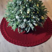 Luxe gebreide kerstboomrok - Kerstboomkleed - Kerstversiering - Kerstdecoratie - donkerrood - bordeaux rood - 122 cm - 1 Stuk