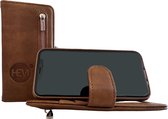 Samsung A6 Plus 2018 SM A605 - Etui portefeuille zippé en cuir marron bronzé - Etui portefeuille en cuir Intérieur couleur TPU - Etui livre - Flip Cover - Boek - Etui de protection 360º