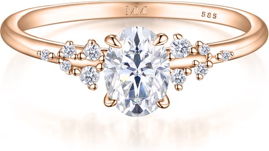 Ovaline - Ring moissanite ovale en or rose 18 carats avec pierres latérales minimalistes - 1,5 carat