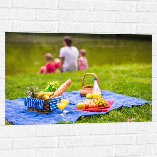 Muursticker - Picknick - Park - Eten - Drinken - 90x60 cm Foto op Muursticker