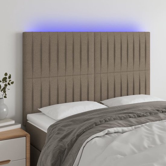 vidaXL Tête de lit LED 144x5x118/128 cm Tissu Taupe - Tête de lit - Têtes de lit - Tête de lit - Tête de lit en bois