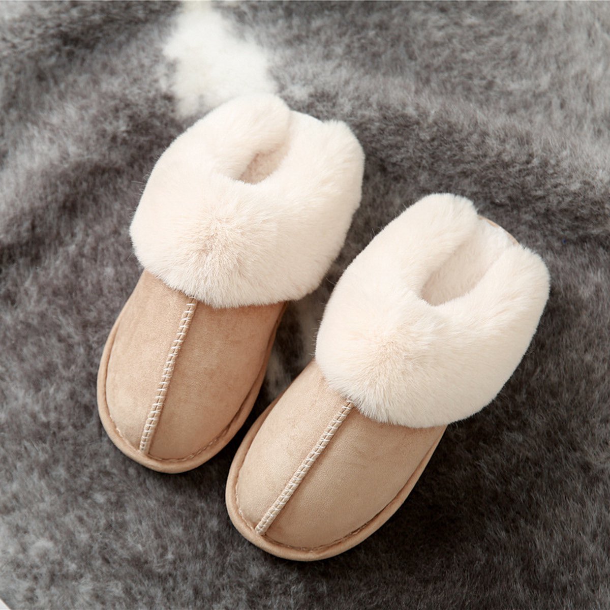 pantoffels gevoerde pantoffels open sloffen antislip zool lijk warm beige