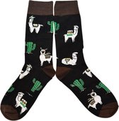 Sokken met Alpaca's en Cactus - Grappige Sokken Dames maat 37-41 - Lama's/Zuid-Amerika