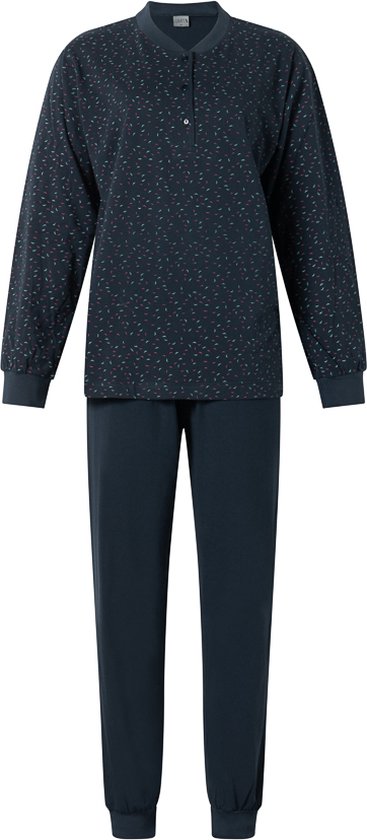 Lunatex dames pyjama 100% tricot Katoen Navy met print - maat L