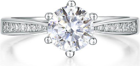 Sophia - Platinum Moissanite Verlovingsring met Pavé Zijstenen - 1 karaat