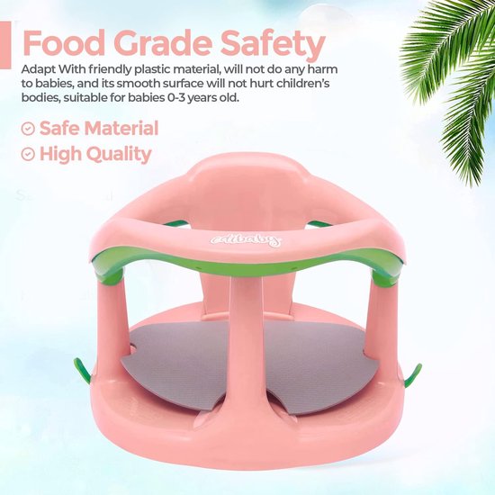 Badzitje voor kinderen, douchestoel voor kinderen met verstelbare rugleuning en 4 zuignappen, antislip, opvouwbaar, ergonomische douchestoel voor kinderen van 6 tot 24 maanden