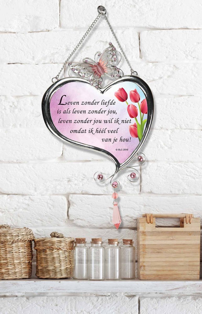 Raamhanger Vlinder – Verzilverd - Glas - Leven zonder liefde....