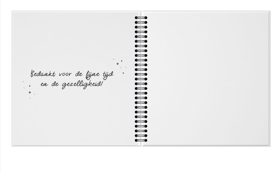 Een open boek met een handgeschreven tekst: 'Bedankt voor de fijne tijd en de gezelligheid!'