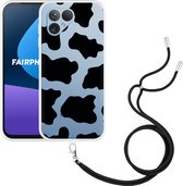 Cazy Hoesje met koord Zwart geschikt voor Fairphone 5 Koeienvlekken
