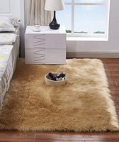 Wollen vloerkleed antislip pluizige tapijten Shaggy vloertapijt voor slaapkamer woonkamer, kameel/2'x 3'