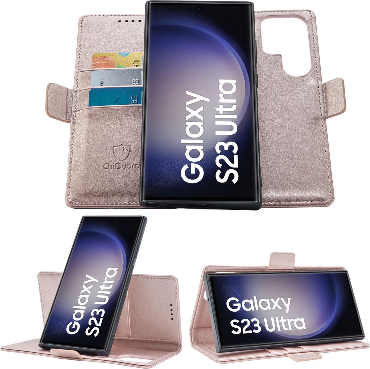 Geschikt voor Samsung Galaxy S23 Ultra Book Case Hoesje - Uitneembaar Hoesje - Magnetische Sluiting - Portemonnee Rose
